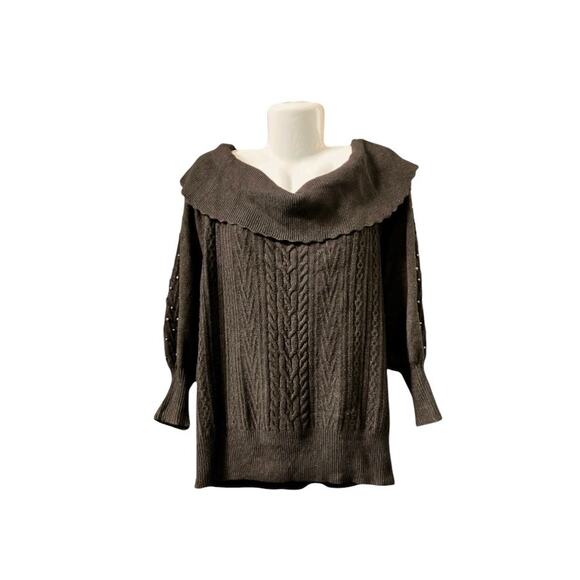 Design History Women's Black Off-The-Shoulder Cable Knit Balloon Sweater Size 2X - Picture 10 of 10